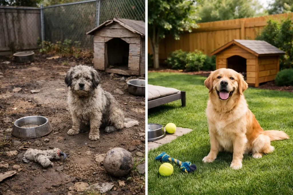 Before and After Neglected Dog Yard Fixes